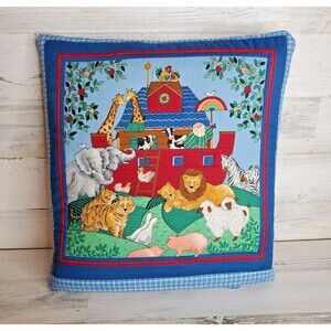 Quillow Quilted Blanket Pillow Reversible Noah's Ark & Animals USA Handmade
